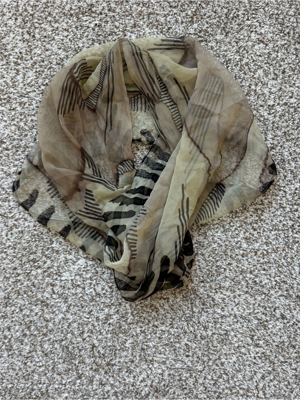 KAMNI Abstract Organic Stone Print Silk Blend Scarf Earthy Tones No Tags